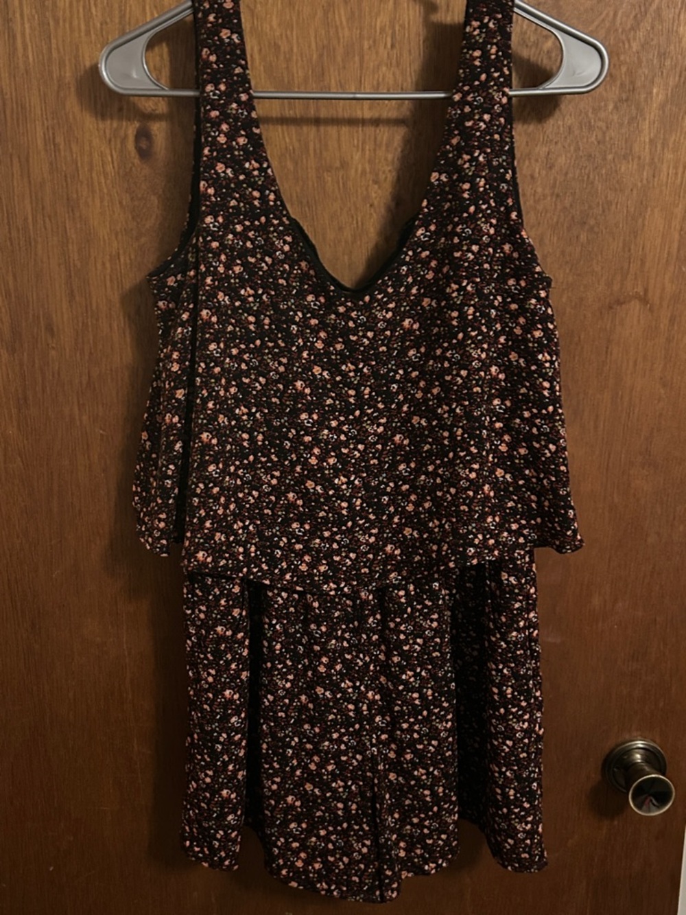 Xhilaration Black Romper with Pink and Cream Floral Accents